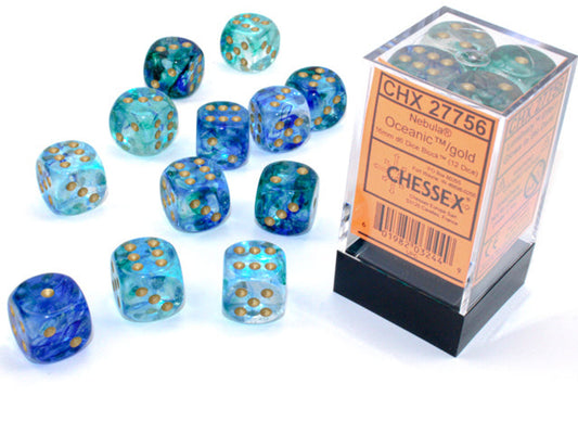 Chessex - Oceanic/gold Luminary Dice Block (12 dice) - CHX27756