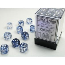 Chessex - Nebula 12mm D6 - Black/white Dice Block (36 dice) - CHX27808