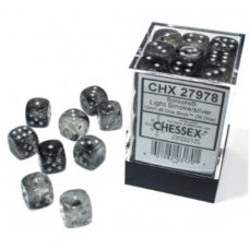 Chessex - Borealis 12mm D6 - Light Smoke/silver Luminary Dice Block (36 dice) - CHX27978