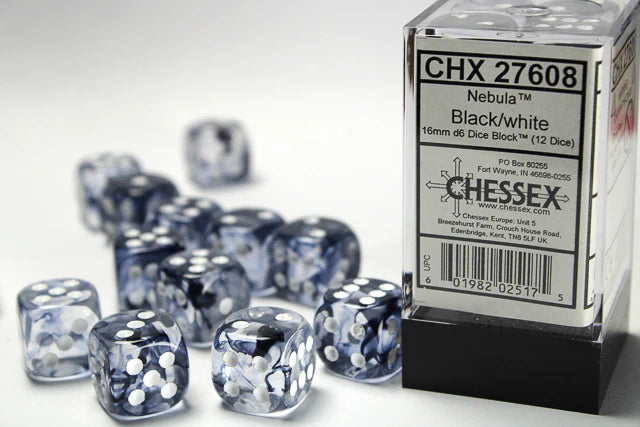 Chessex -Black/white Dice Block (12 dice) - CHX27608
