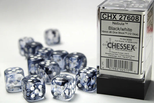 Chessex -Black/white Dice Block (12 dice) - CHX27608