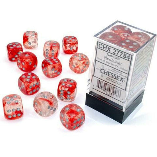 Chessex - Red/silver Luminary Dice Block (12 dice) - CHX27754